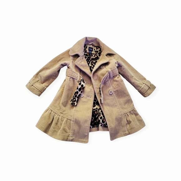 Baby Gap Tan Corduroy & Leopard Print Lined Trench Coat Size 2T - Picture 3 of 6